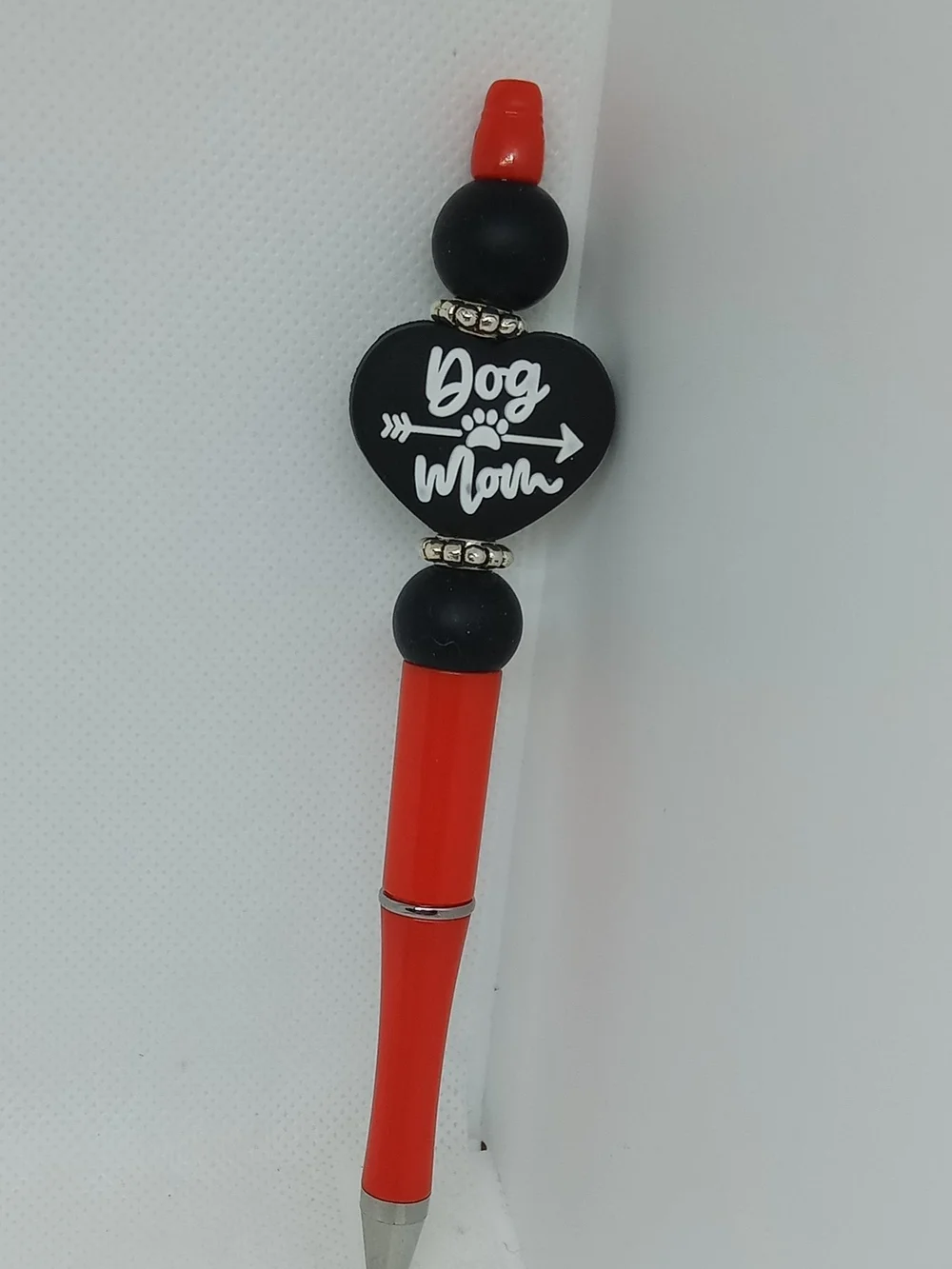 Dog Mom Red Beaded Keychain and Pen Set NEW Handmade